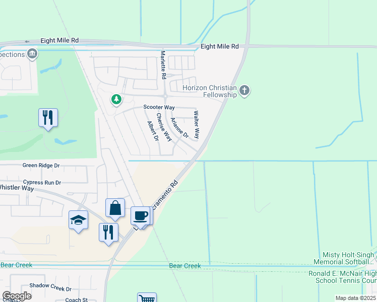 map of restaurants, bars, coffee shops, grocery stores, and more near 10428 Cherise Way in Stockton