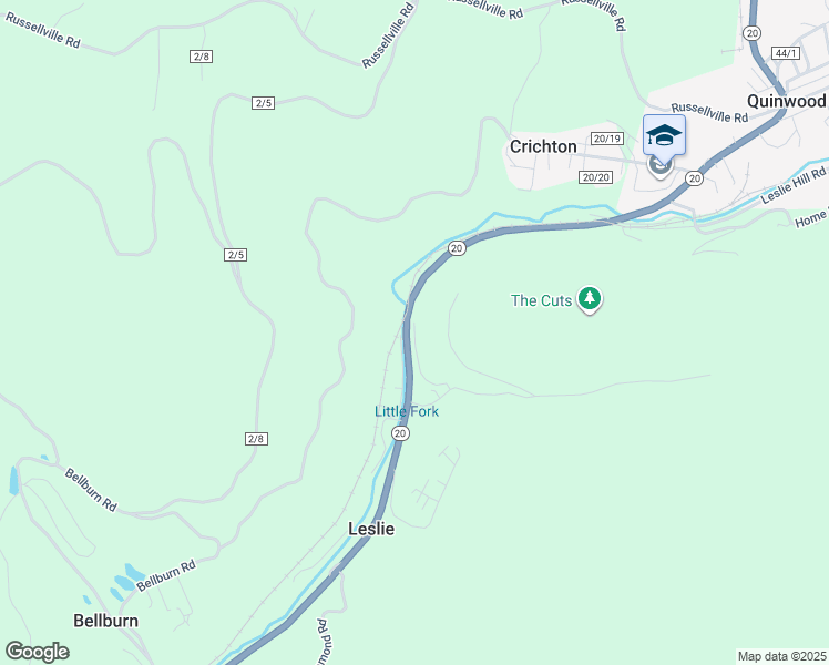 map of restaurants, bars, coffee shops, grocery stores, and more near 267 Leslie Branch Road in Leslie