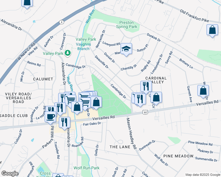 map of restaurants, bars, coffee shops, grocery stores, and more near 1944 Cambridge Drive in Lexington
