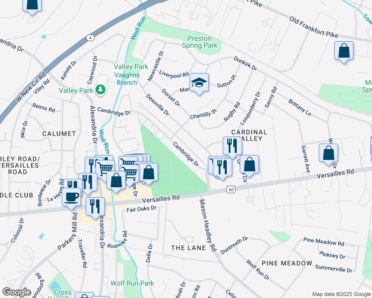 map of restaurants, bars, coffee shops, grocery stores, and more near 1929 Cambridge Drive in Lexington