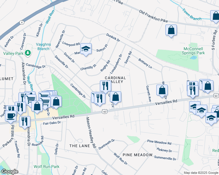 map of restaurants, bars, coffee shops, grocery stores, and more near 123 Londonderry Dr in Lexington