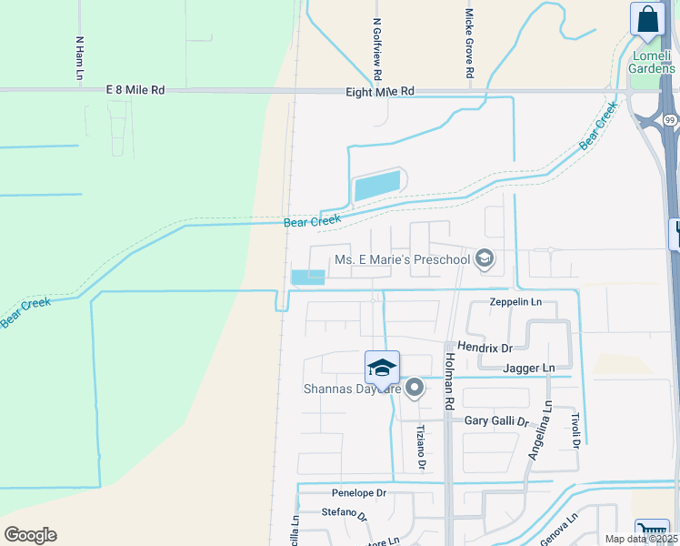 map of restaurants, bars, coffee shops, grocery stores, and more near 10311 Holman Road in Stockton
