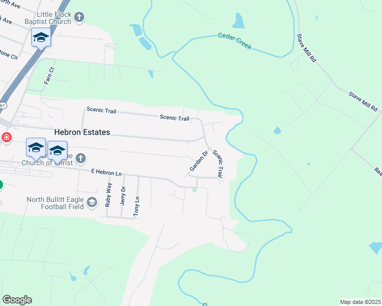map of restaurants, bars, coffee shops, grocery stores, and more near 3631 Garden Court in Shepherdsville