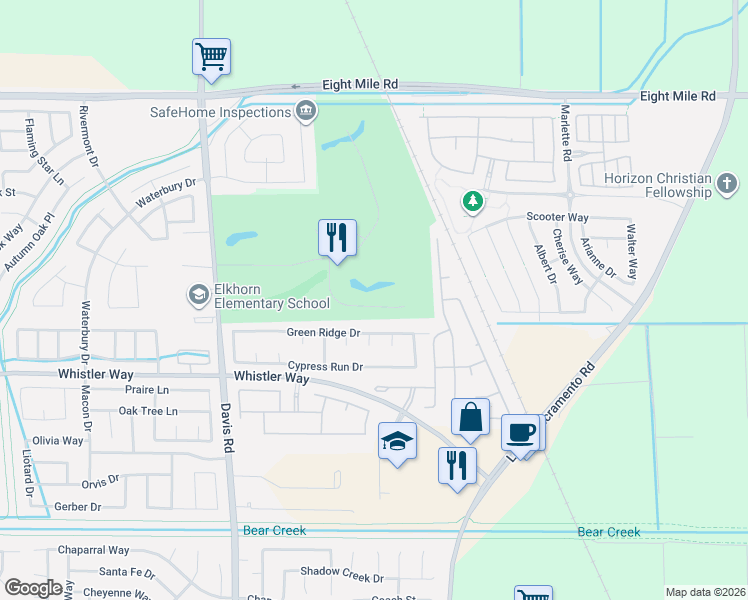 map of restaurants, bars, coffee shops, grocery stores, and more near 949 Shull Place in Stockton