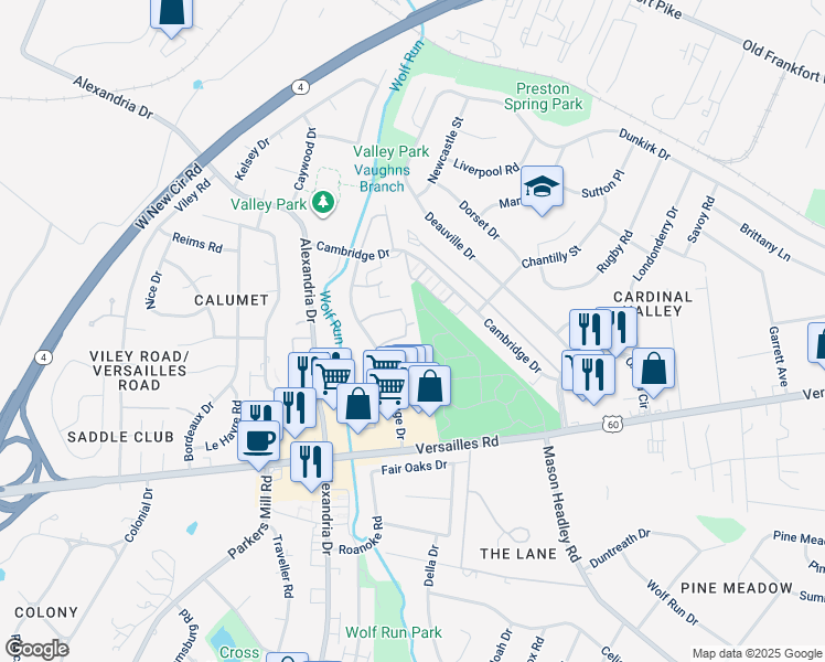 map of restaurants, bars, coffee shops, grocery stores, and more near 2034 Cummins Court in Lexington