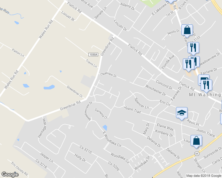 map of restaurants, bars, coffee shops, grocery stores, and more near 124 Stone Creek Court in Mount Washington