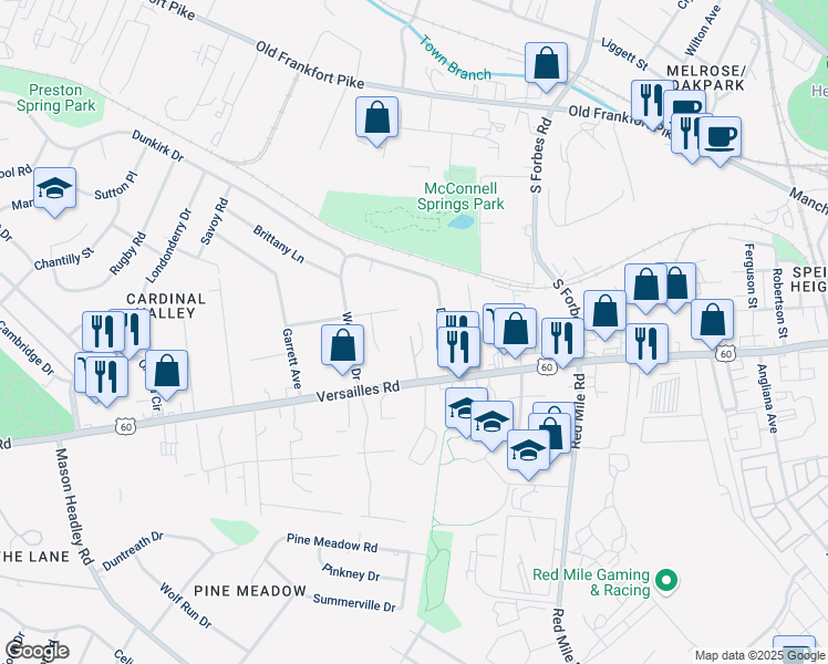 map of restaurants, bars, coffee shops, grocery stores, and more near 1513 Versailles Rd in Lexington
