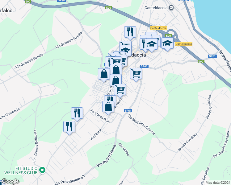 map of restaurants, bars, coffee shops, grocery stores, and more near 40 Via Palermo in Casteldaccia