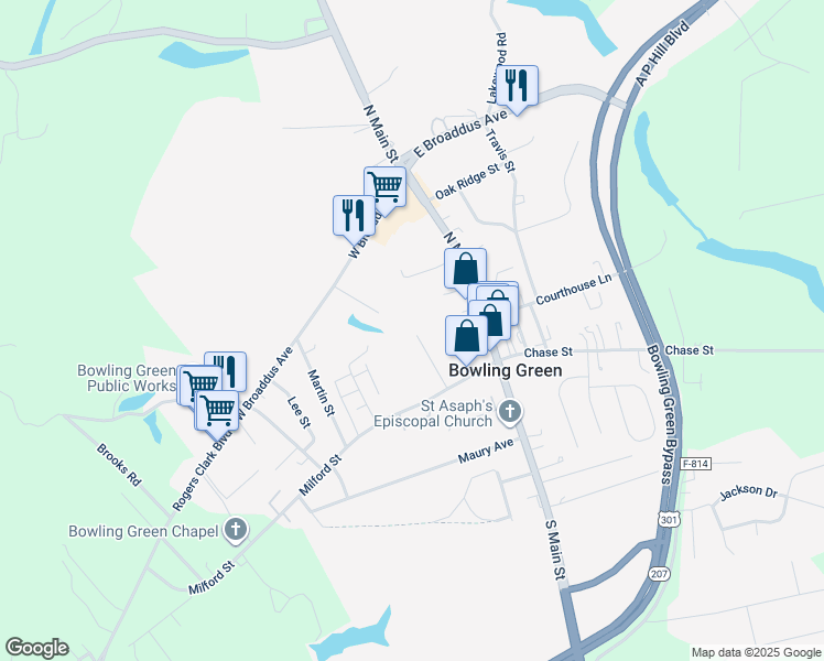 map of restaurants, bars, coffee shops, grocery stores, and more near 127 Trewalla Lane in Bowling Green