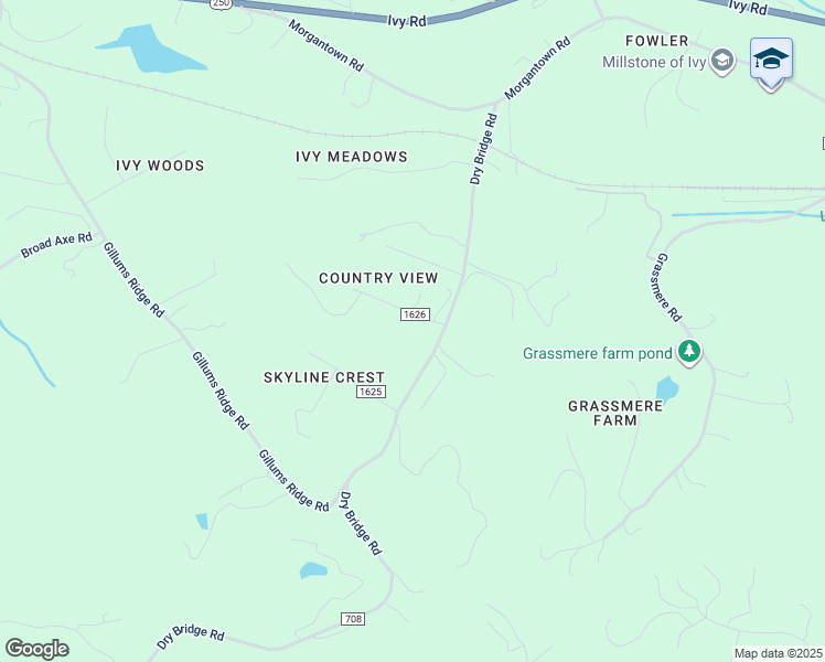 map of restaurants, bars, coffee shops, grocery stores, and more near 3625 Country Lane in Charlottesville