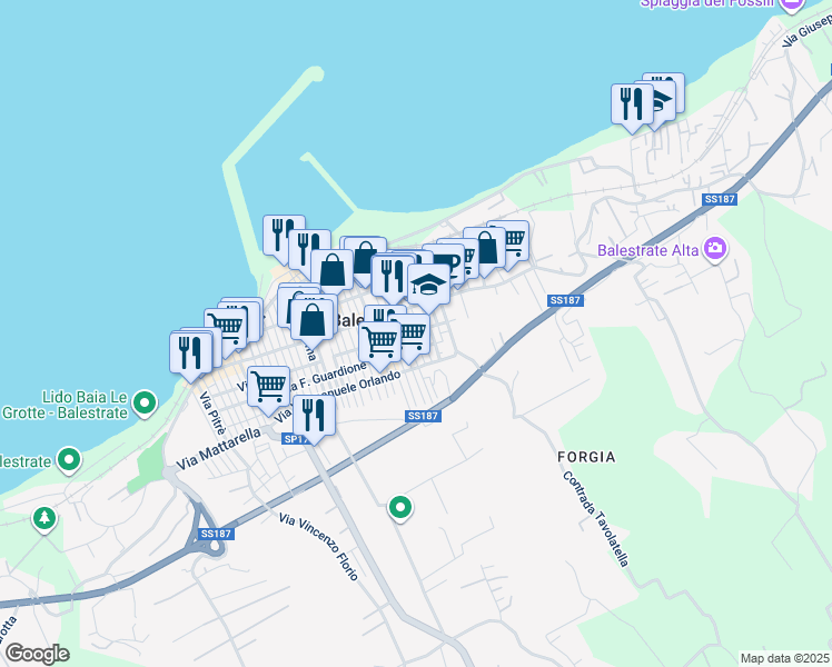 map of restaurants, bars, coffee shops, grocery stores, and more near 8 Via Guardione in Balestrate-foce