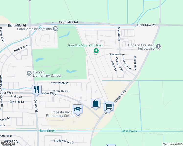 map of restaurants, bars, coffee shops, grocery stores, and more near 823 Cowell Way in Stockton