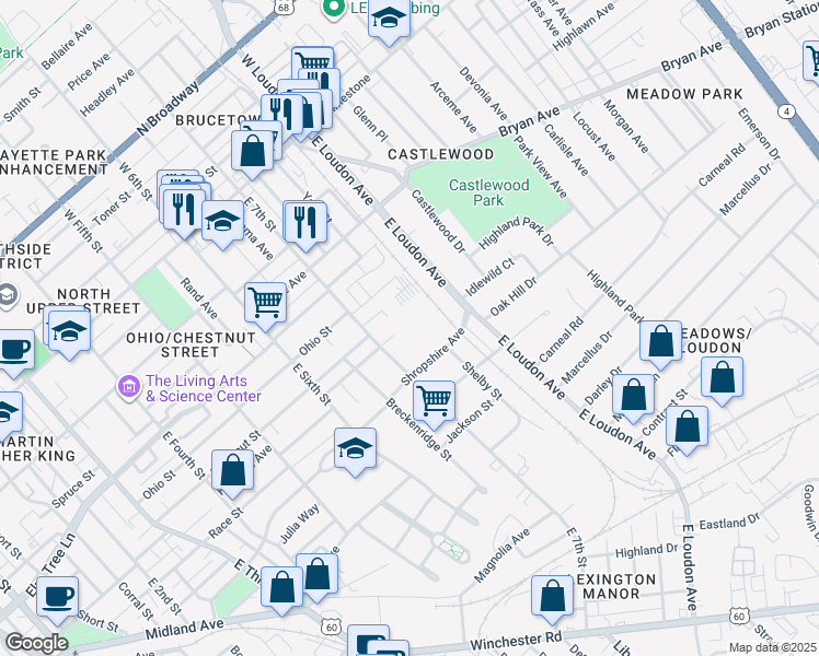 map of restaurants, bars, coffee shops, grocery stores, and more near 419 East 7th Street in Lexington