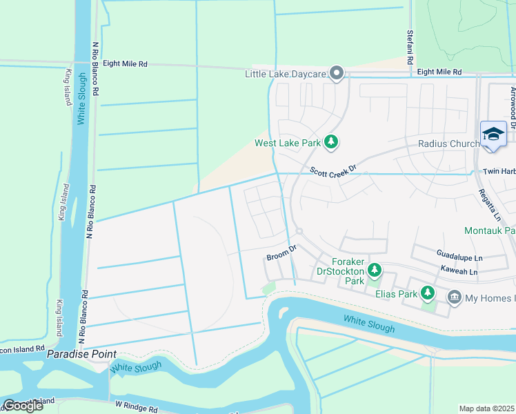 map of restaurants, bars, coffee shops, grocery stores, and more near Bear Creek in Stockton