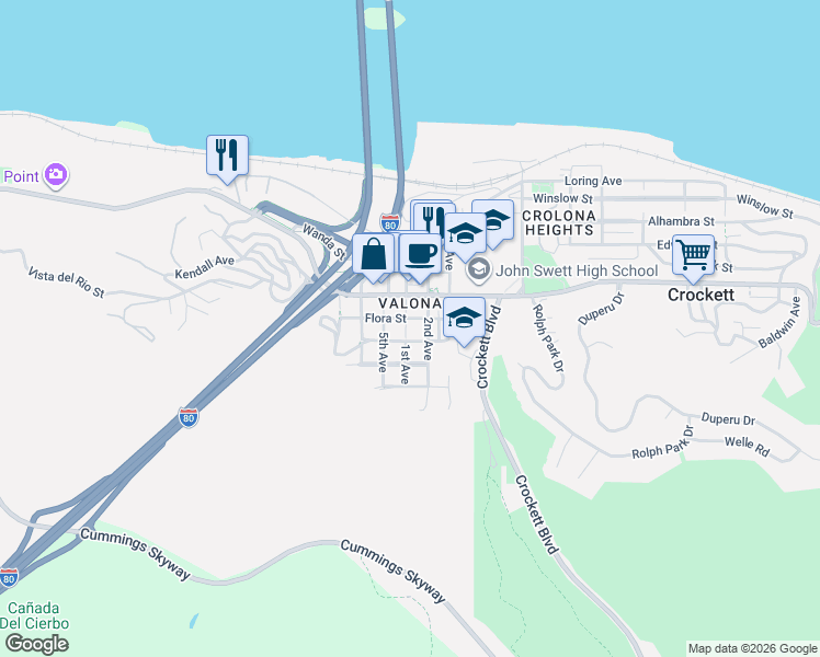 map of restaurants, bars, coffee shops, grocery stores, and more near in Crockett