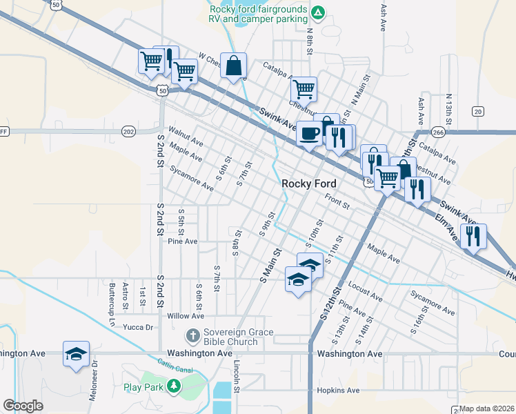 map of restaurants, bars, coffee shops, grocery stores, and more near 403 South 8th Street in Rocky Ford