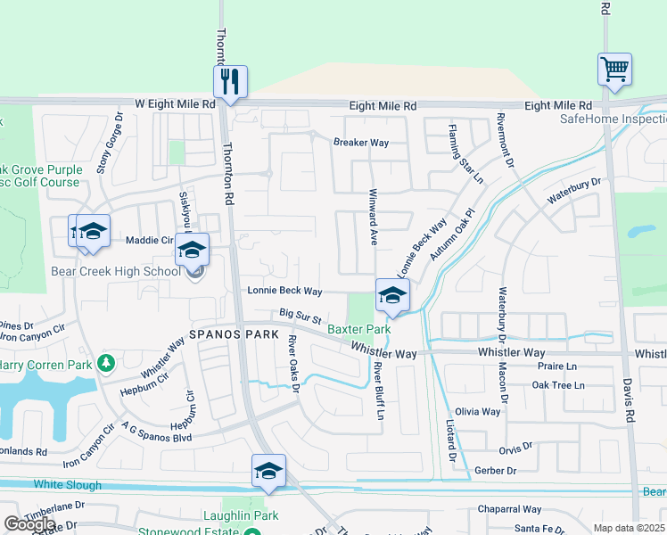 map of restaurants, bars, coffee shops, grocery stores, and more near 10606 Grey Hawk Court in Stockton