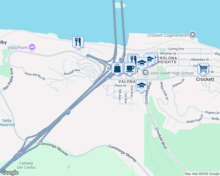 map of restaurants, bars, coffee shops, grocery stores, and more near 822 7th Avenue in Crockett