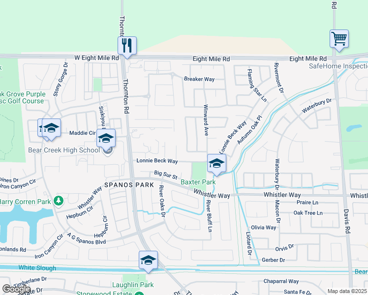 map of restaurants, bars, coffee shops, grocery stores, and more near 10606 Grey Hawk Court in Stockton