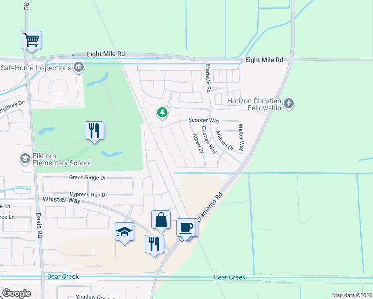 map of restaurants, bars, coffee shops, grocery stores, and more near 10541 Christopher Court in Stockton