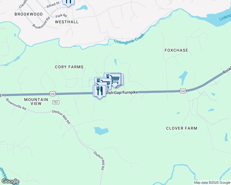 map of restaurants, bars, coffee shops, grocery stores, and more near 5196 Rockfish Gap Turnpike in Charlottesville