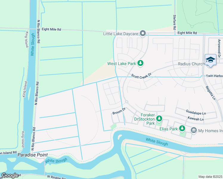 map of restaurants, bars, coffee shops, grocery stores, and more near Bear Creek in Stockton