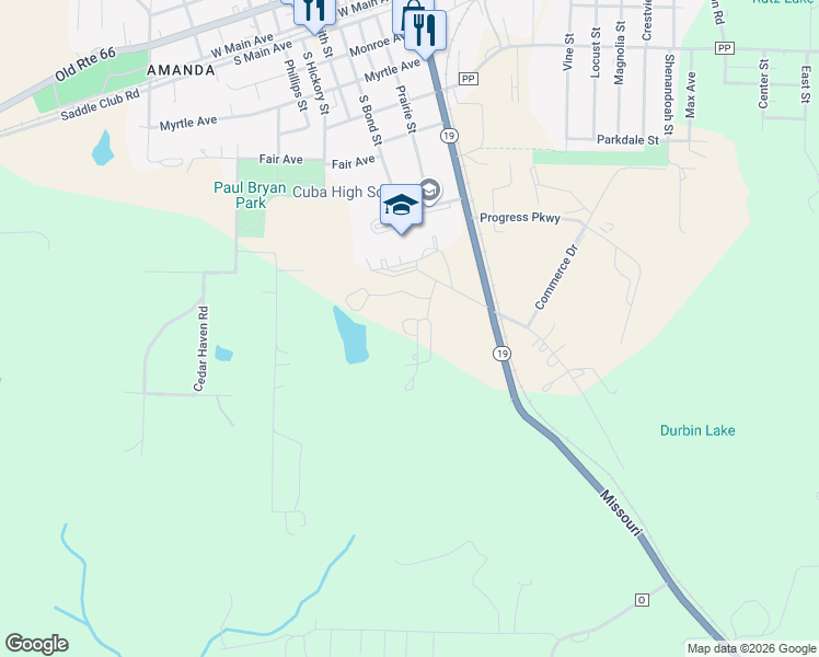 map of restaurants, bars, coffee shops, grocery stores, and more near 118 Lakewood Circle in Cuba