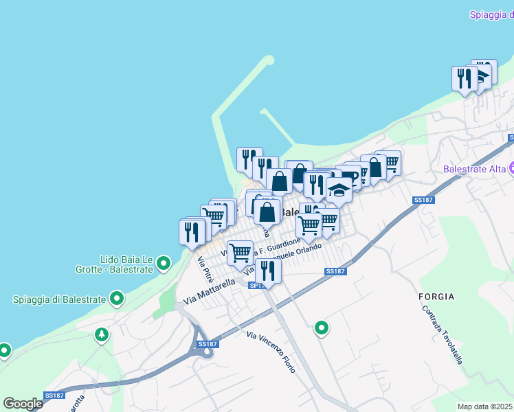 map of restaurants, bars, coffee shops, grocery stores, and more near 2 Via Giovanni Meli in Balestrate