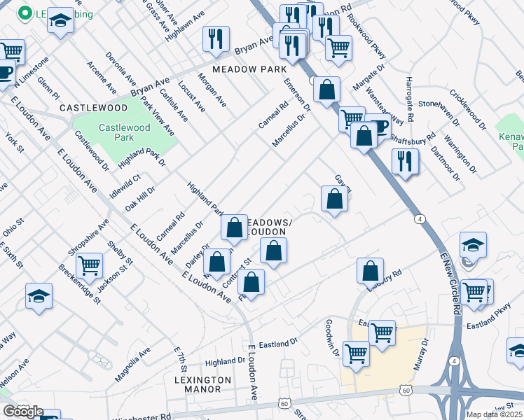 map of restaurants, bars, coffee shops, grocery stores, and more near 920 Darley Drive in Lexington