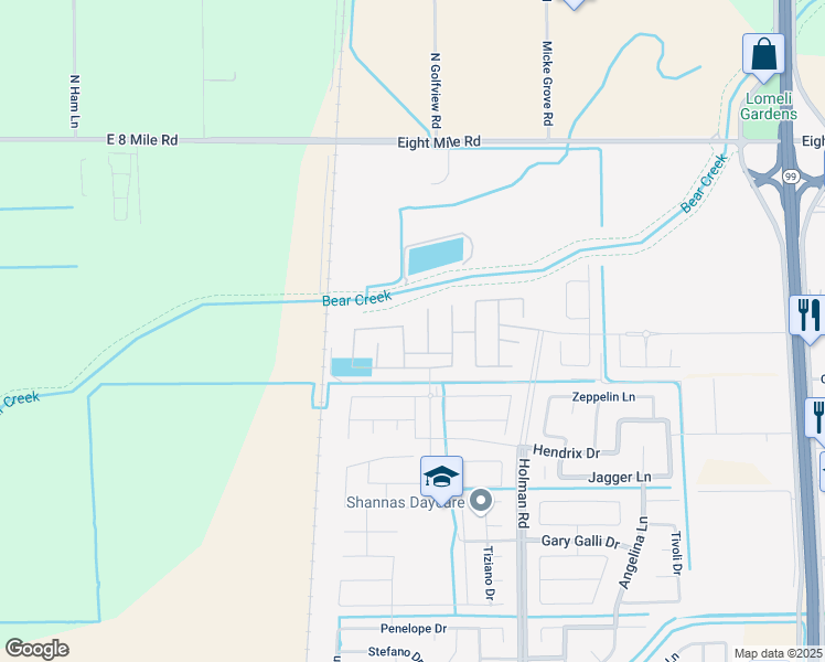map of restaurants, bars, coffee shops, grocery stores, and more near 10719 Holman Road in Stockton