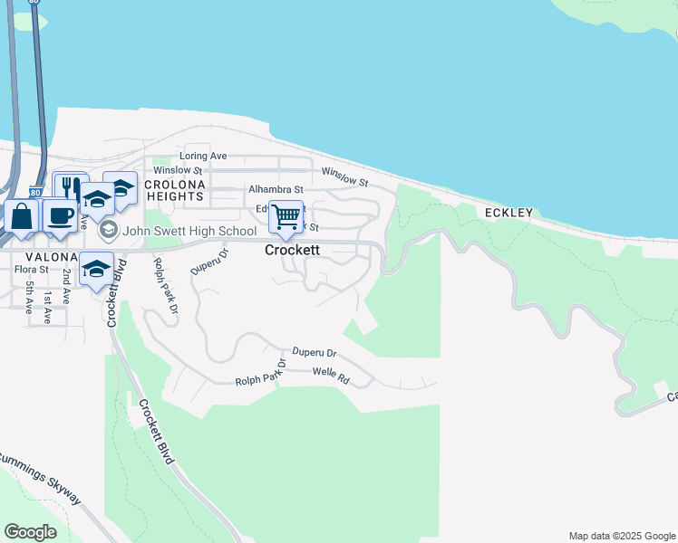 map of restaurants, bars, coffee shops, grocery stores, and more near 54 Bishop Road in Crockett