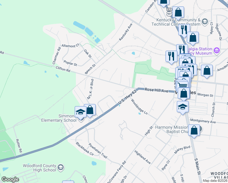 map of restaurants, bars, coffee shops, grocery stores, and more near 115 Clifton Road in Versailles
