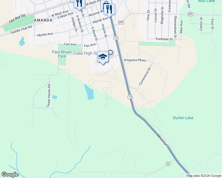map of restaurants, bars, coffee shops, grocery stores, and more near 118 Lakewood Circle in Cuba