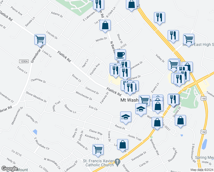map of restaurants, bars, coffee shops, grocery stores, and more near 13 Ables Way in Mount Washington