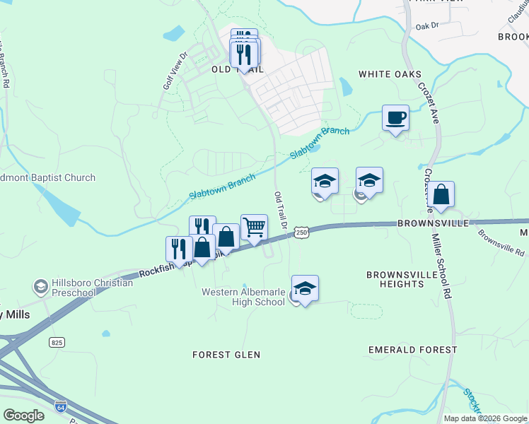 map of restaurants, bars, coffee shops, grocery stores, and more near 5941 Rockfish Gap Turnpike in Crozet