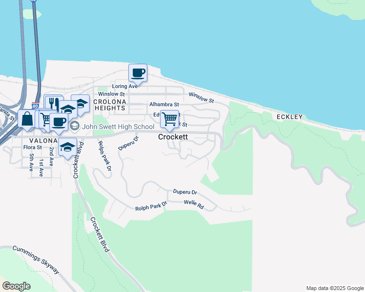 map of restaurants, bars, coffee shops, grocery stores, and more near in Crockett