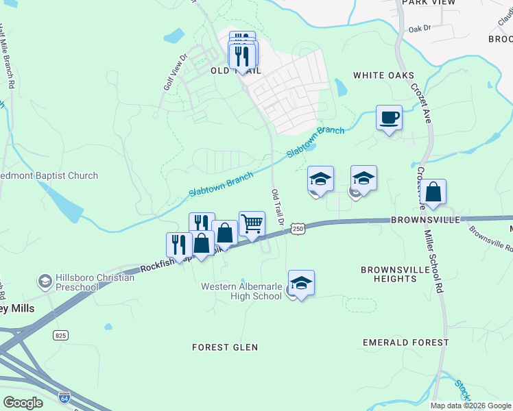 map of restaurants, bars, coffee shops, grocery stores, and more near 5941 Rockfish Gap Turnpike in Crozet