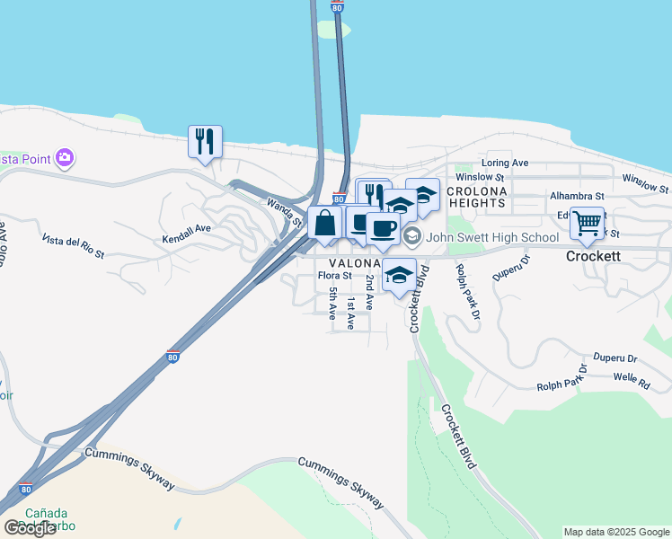 map of restaurants, bars, coffee shops, grocery stores, and more near 831 6th Avenue in Crockett