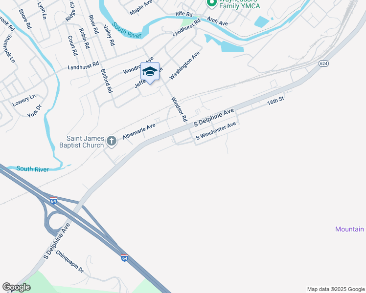 map of restaurants, bars, coffee shops, grocery stores, and more near 1224 Stayman Avenue in Waynesboro