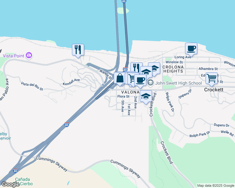 map of restaurants, bars, coffee shops, grocery stores, and more near 831 6th Avenue in Crockett