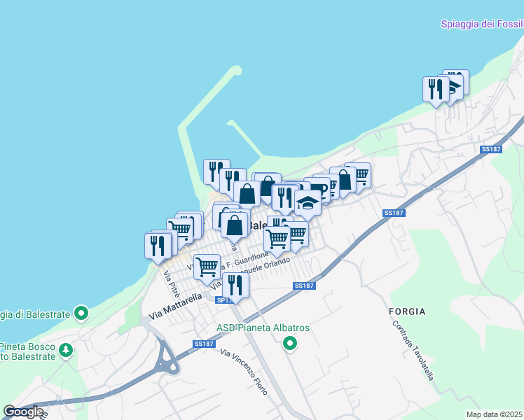 map of restaurants, bars, coffee shops, grocery stores, and more near 21 Via Giuseppe Mazzini in Balestrate