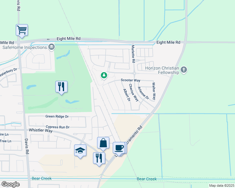 map of restaurants, bars, coffee shops, grocery stores, and more near 10541 Christopher Court in Stockton