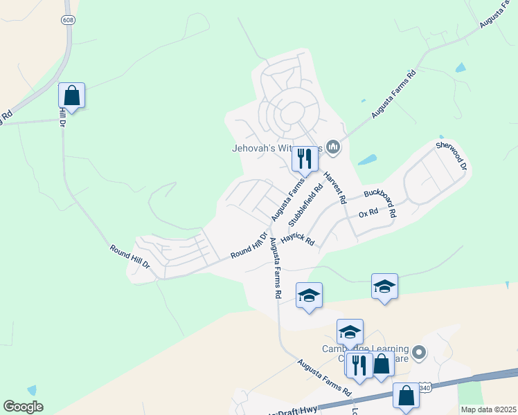 map of restaurants, bars, coffee shops, grocery stores, and more near 11 Hillington Drive in Waynesboro