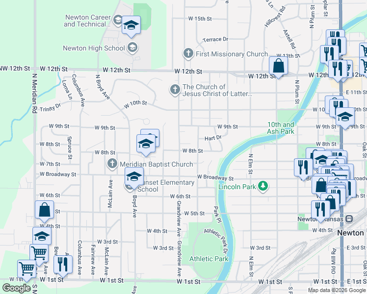 map of restaurants, bars, coffee shops, grocery stores, and more near 900 Grandview Avenue in Newton