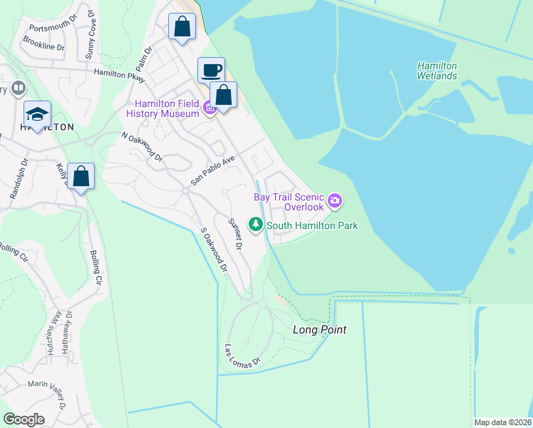 map of restaurants, bars, coffee shops, grocery stores, and more near 45 Presidio Drive in Novato