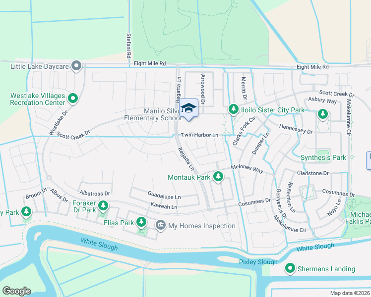 map of restaurants, bars, coffee shops, grocery stores, and more near 10537 Lake Point Avenue in Stockton
