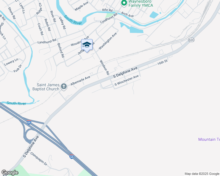 map of restaurants, bars, coffee shops, grocery stores, and more near Mountain Road in Waynesboro