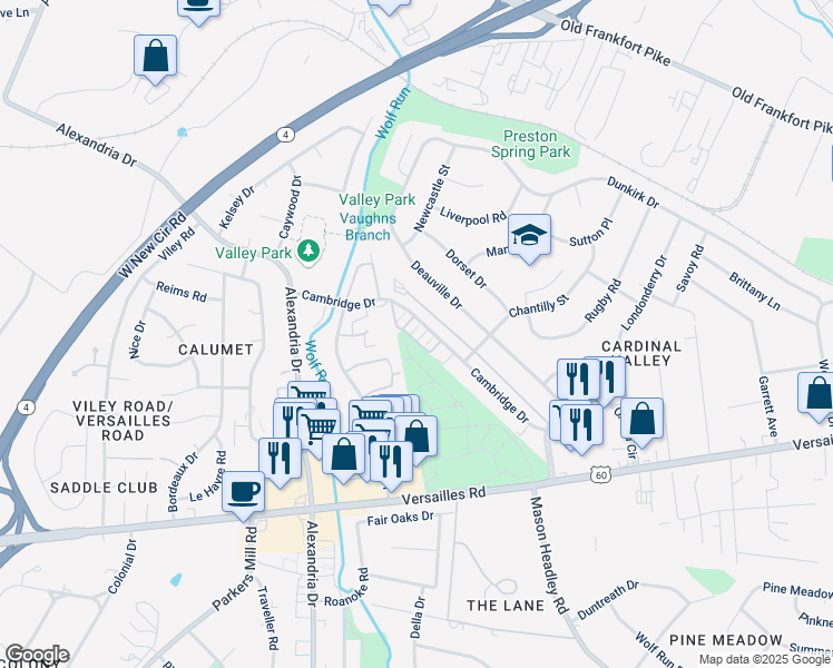 map of restaurants, bars, coffee shops, grocery stores, and more near 1988 Cambridge Drive in Lexington