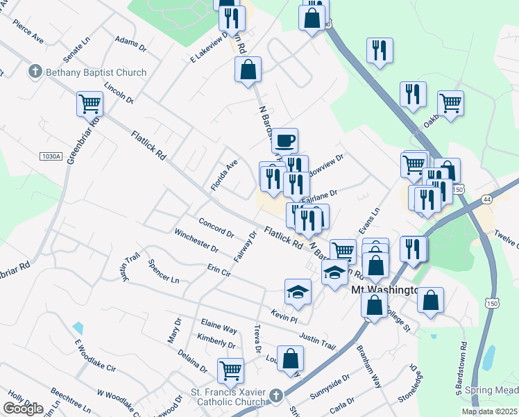 map of restaurants, bars, coffee shops, grocery stores, and more near 13 Ables Way in Mount Washington