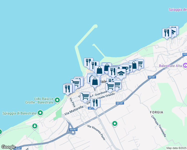 map of restaurants, bars, coffee shops, grocery stores, and more near 28 Via Giuseppe Garibaldi in Balestrate